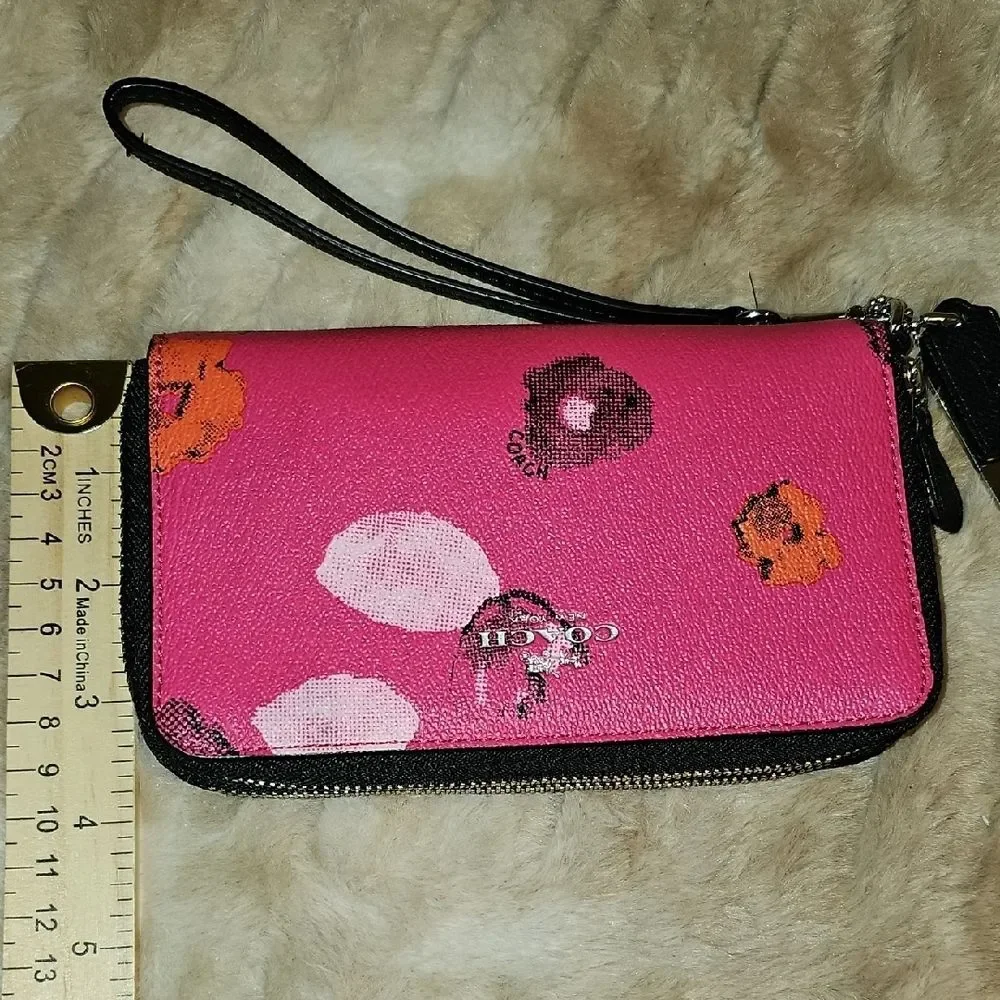 Coach Pink Floral Key Holder with Black Accents